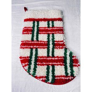 1970s Latch Hook Plaid CHRISTMAS Stocking Handmade Festive